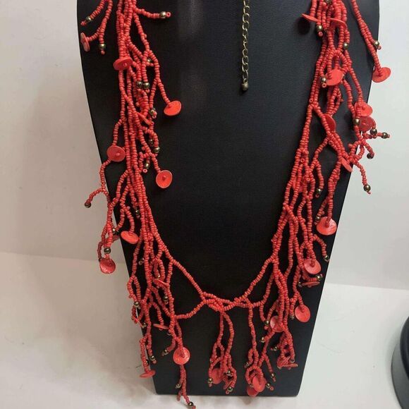 1993 Lane Bryant Faux coral beaded statement necklace 34-38" - Picture 1 of 3
